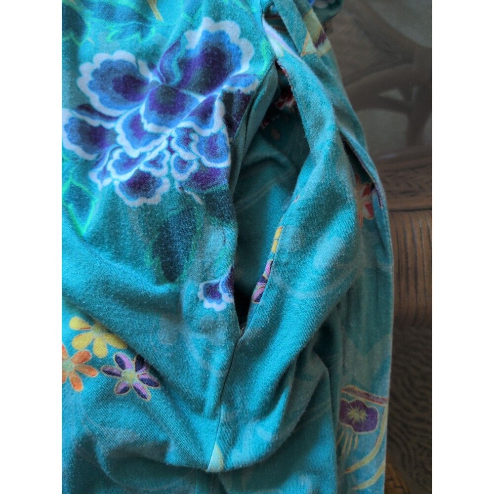 Johnny Was Robe LG Teal Verdino Floral Patterned Wrap Robe Belted, Pockets. - Picture 11 of 12